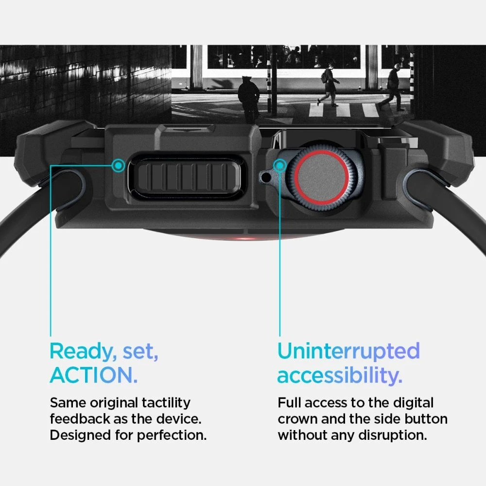 Dėklas Apple Watch 10 (46mm) Spigen Rugged Armor Matte juodas