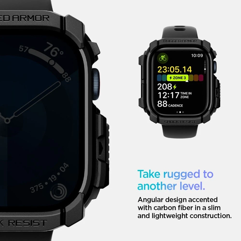Dėklas Apple Watch 10 (46mm) Spigen Rugged Armor Matte juodas