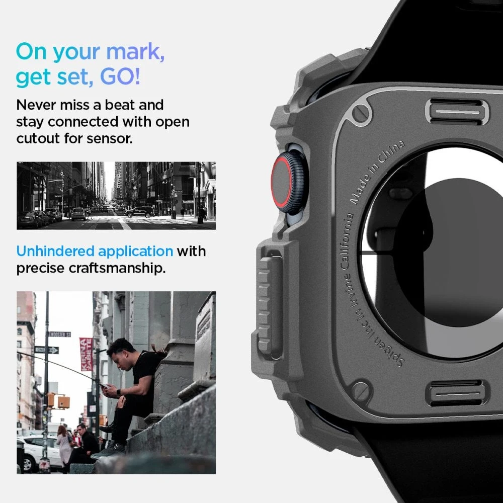 Dėklas Apple Watch 10 (46mm) Spigen Rugged Armor Dark pilka