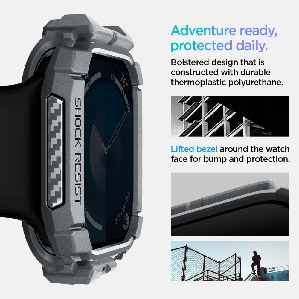 Dėklas Apple Watch 10 (46mm) Spigen Rugged Armor Dark pilka
