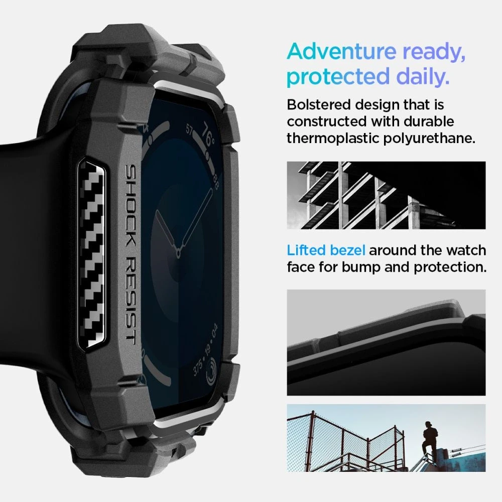 Dėklas Apple Watch 10 (46mm) Spigen Rugged Armor Matte juodas