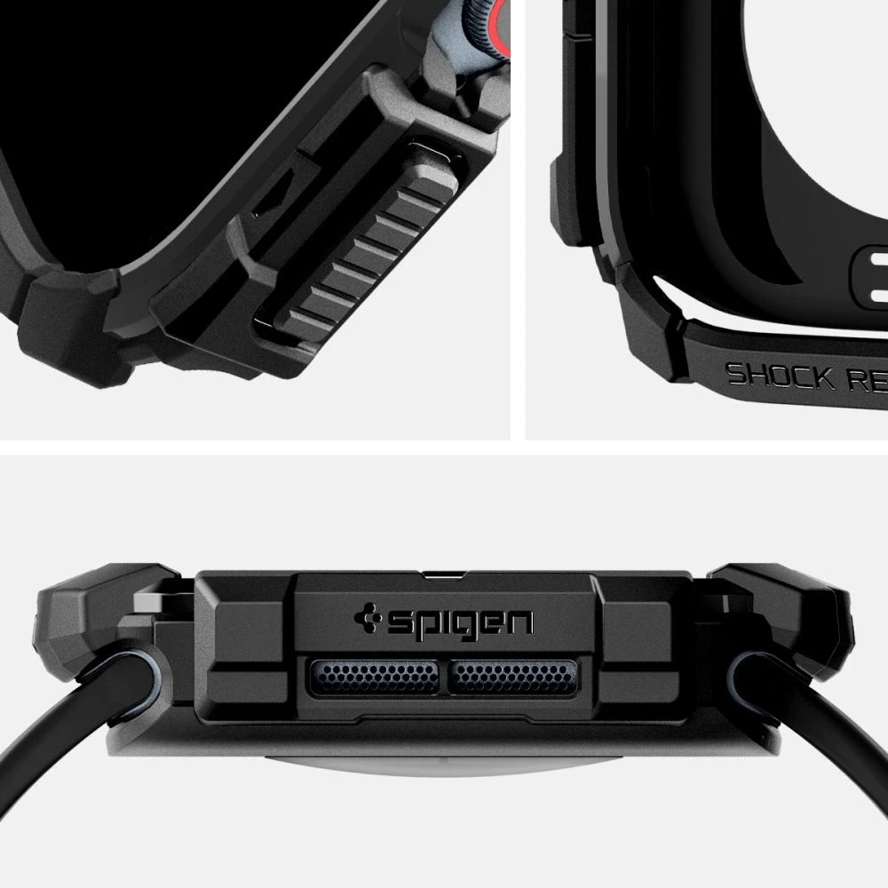 Dėklas Apple Watch 10 (46mm) Spigen Rugged Armor Matte juodas