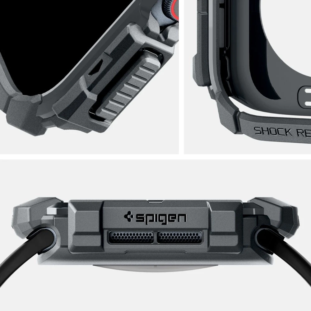 Dėklas Apple Watch 10 (46mm) Spigen Rugged Armor Dark pilka