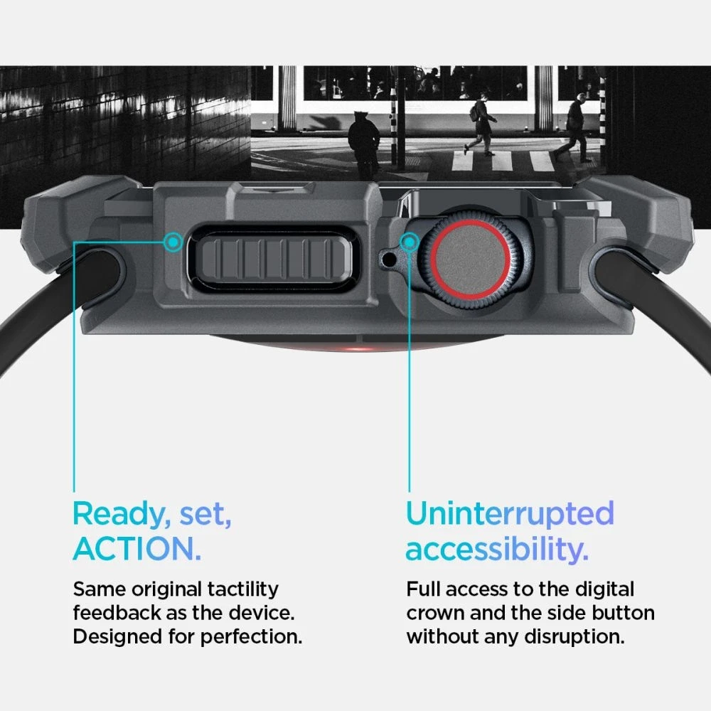 Dėklas Apple Watch 10 (46mm) Spigen Rugged Armor Dark pilka
