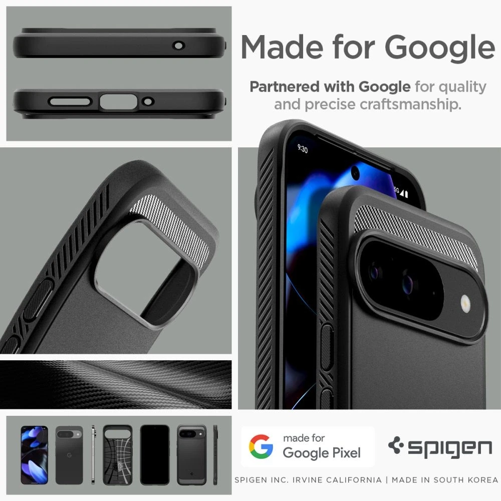 Spigen Rugged Armor dėklas skirtas Google Pixel 9 / 9 Pro – juodos spalvos