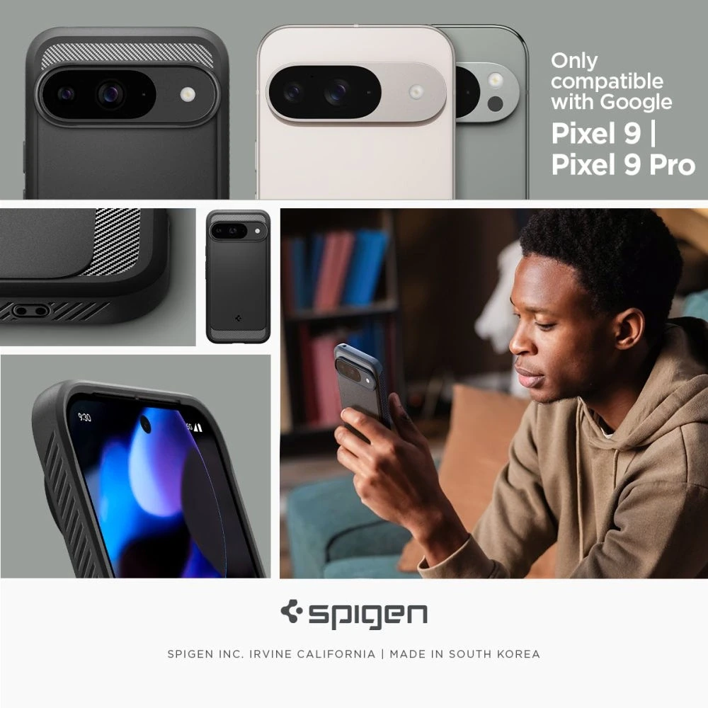Spigen Rugged Armor dėklas skirtas Google Pixel 9 / 9 Pro – juodos spalvos