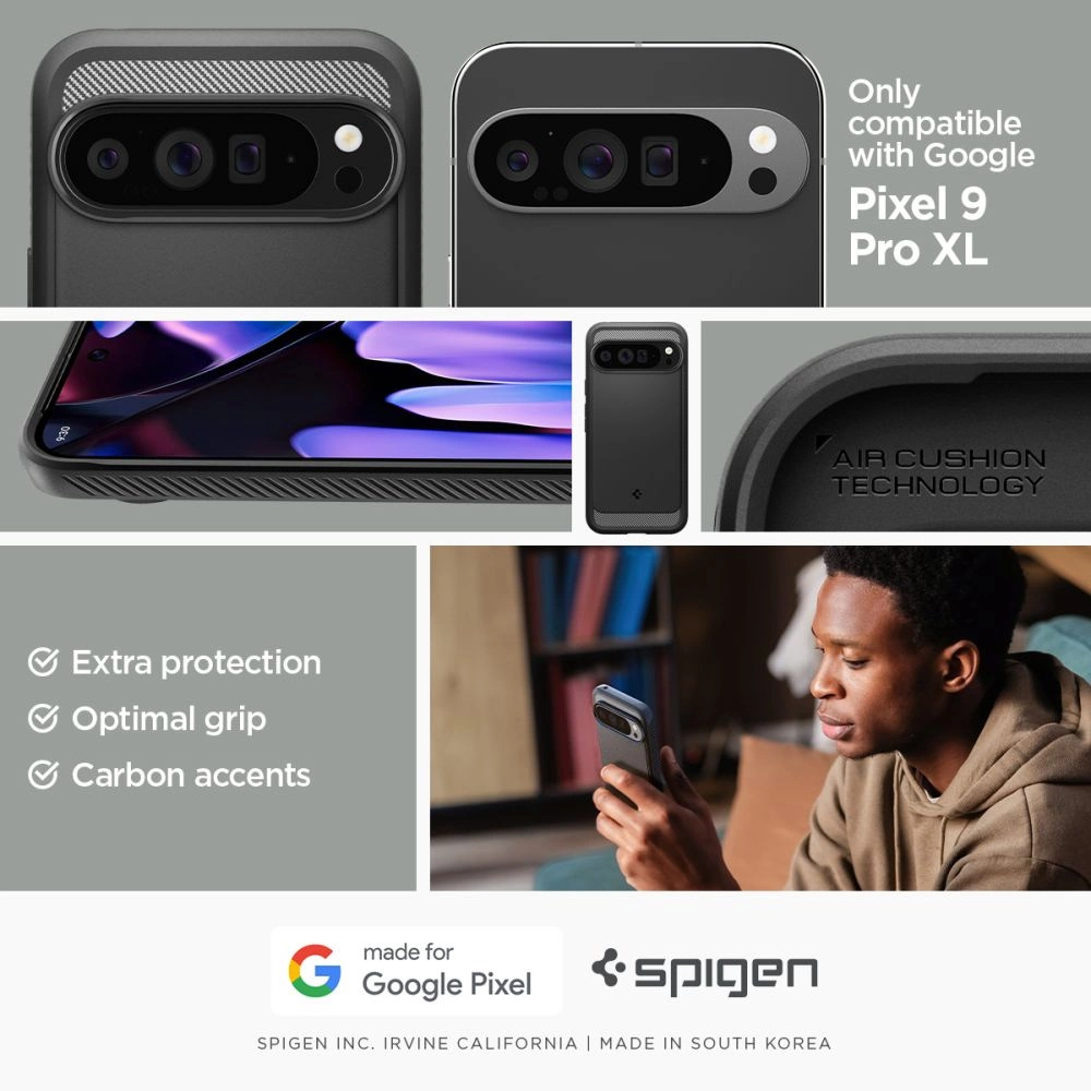 Google Pixel 9 Pro XL Spigen Rugged Armor Matte dėklas telefonui juodos spalvos