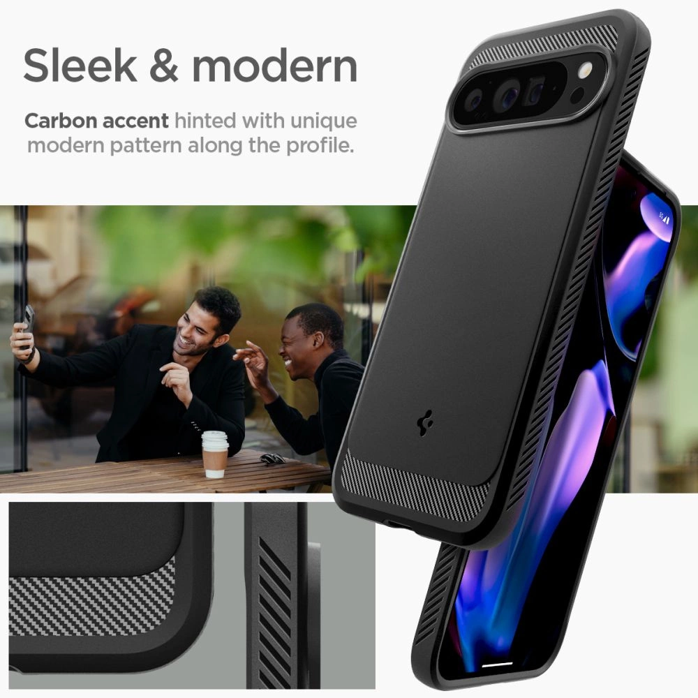 Google Pixel 9 Pro XL Spigen Rugged Armor Matte dėklas telefonui juodos spalvos
