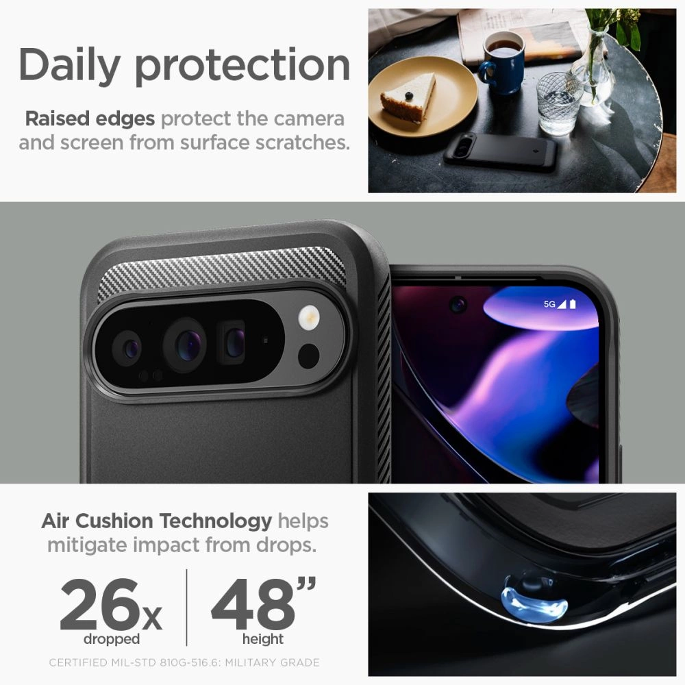 Google Pixel 9 Pro XL Spigen Rugged Armor Matte dėklas telefonui juodos spalvos