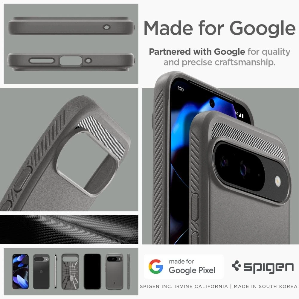Spigen Rugged Armor – dėklas skirtas Google Pixel 9 / 9 Pro Marble Pilkas