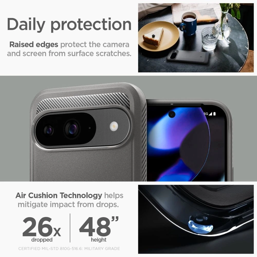 Spigen Rugged Armor – dėklas skirtas Google Pixel 9 / 9 Pro Marble Pilkas