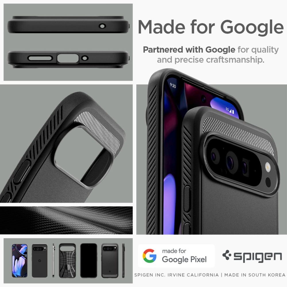 Google Pixel 9 Pro XL Spigen Rugged Armor Matte dėklas telefonui juodos spalvos