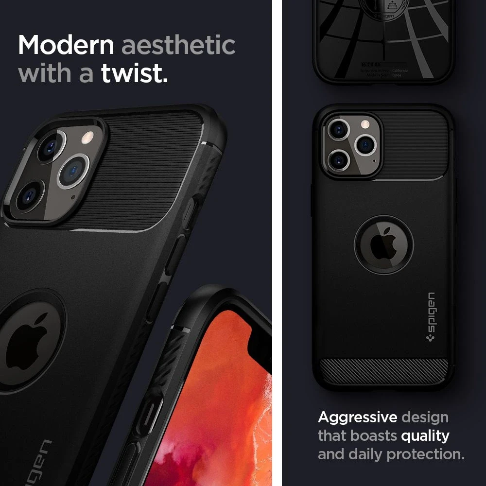 Spigen Rugged Armor – dėklas skirtas Apple iPhone 12 / Apple iPhone 12 Pro Case Juodas
