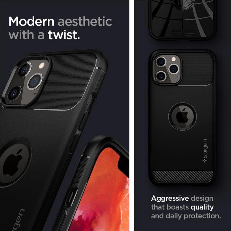Spigen Rugged Armor – dėklas skirtas Apple iPhone 12 / Apple iPhone 12 Pro Case Juodas