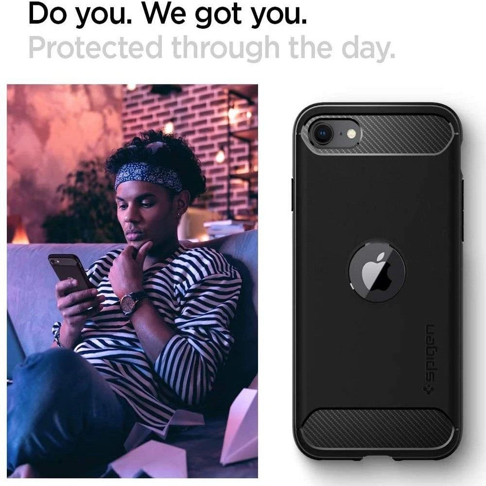 „Spigen Rugged Armor“ dėklas Apple iPhone SE 2022 / SE 2020 / 8 / 7 Juodas