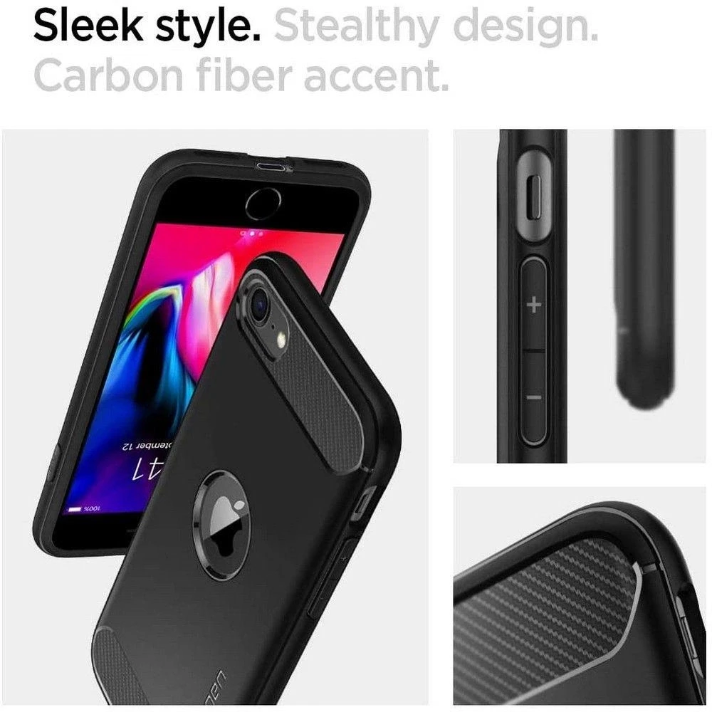 „Spigen Rugged Armor“ dėklas Apple iPhone SE 2022 / SE 2020 / 8 / 7 Juodas