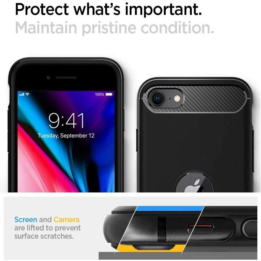 „Spigen Rugged Armor“ dėklas Apple iPhone SE 2022 / SE 2020 / 8 / 7 Juodas