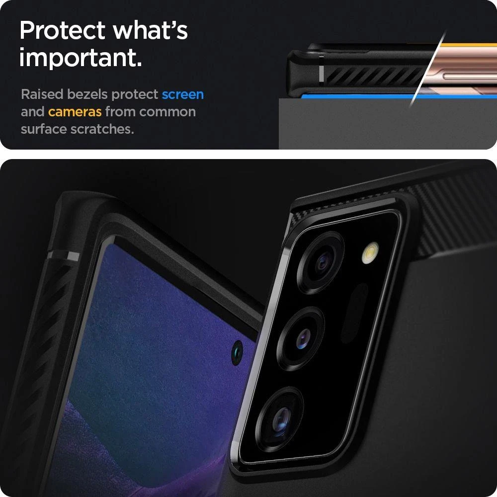 Dėklas Spigen Rugged Armor, juodos spalvos – Samsung Galaxy Note20 Ultra