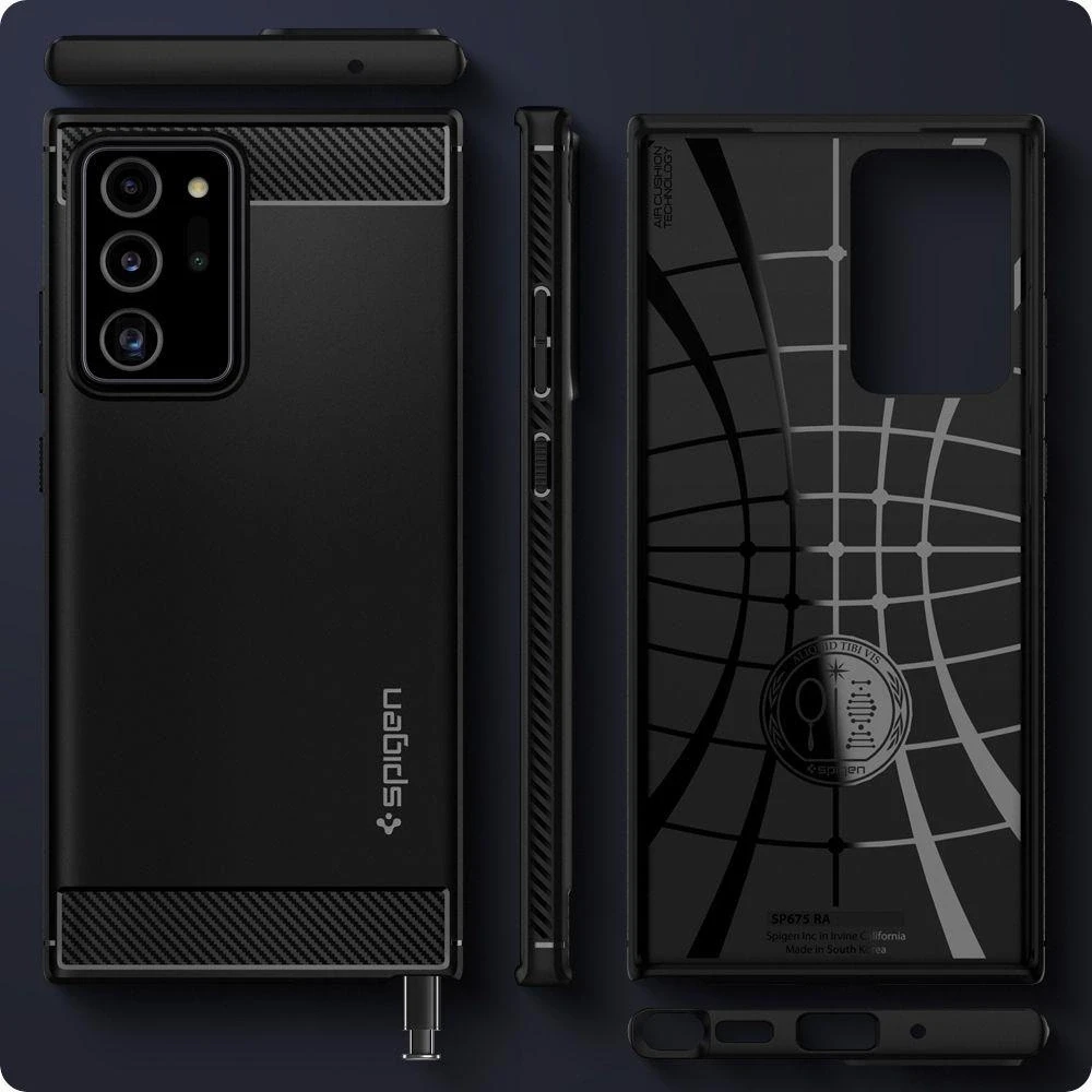 Dėklas Spigen Rugged Armor, juodos spalvos – Samsung Galaxy Note20 Ultra