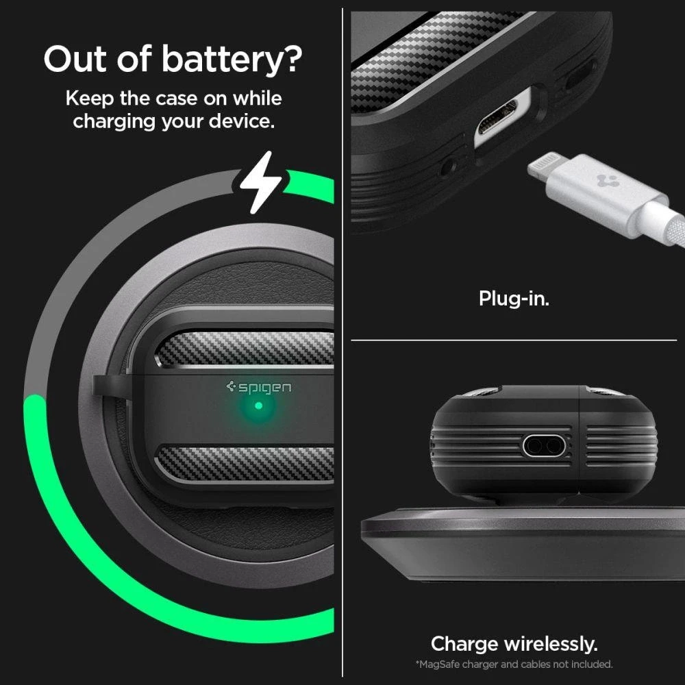 Spigen RUGGED ARMOR Apple AIRPODS PRO 1 / 2 dėklas ausinėms juodos spalvos