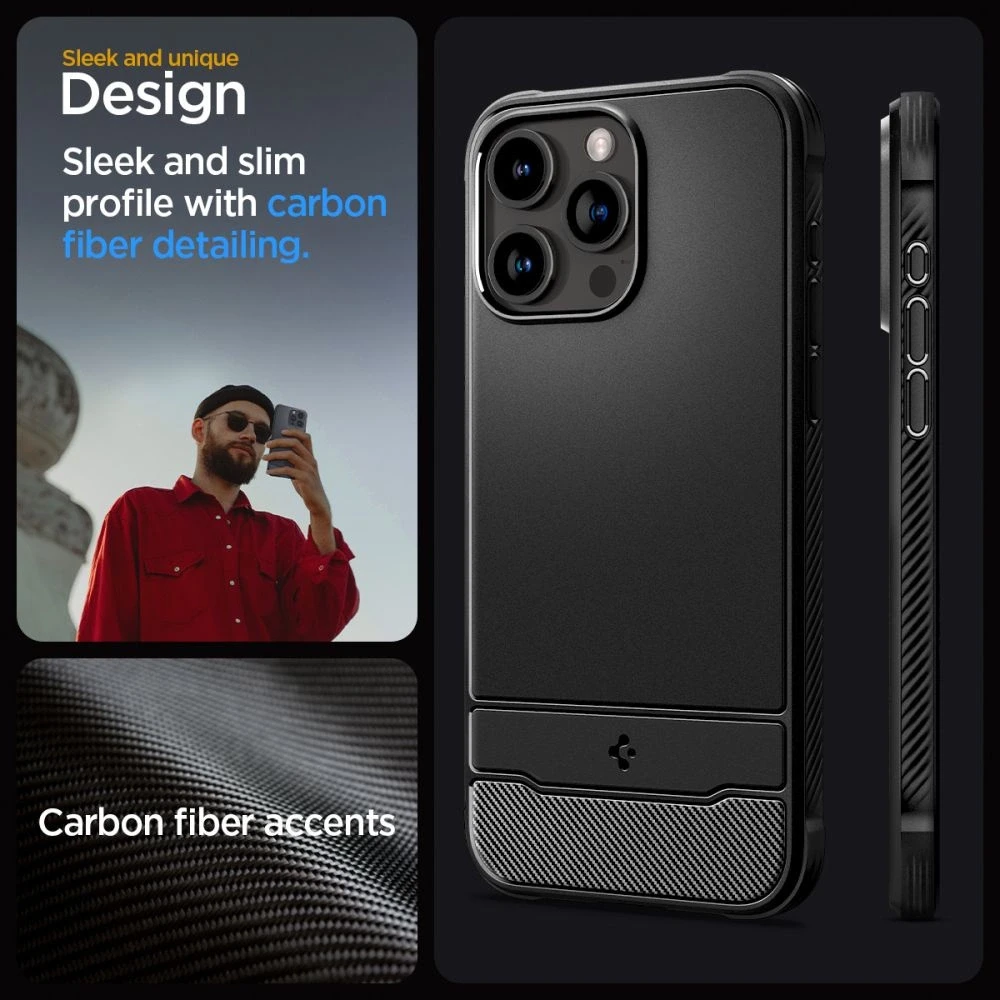 Apple iPhone 15 Pro Max Spigen Rugged Armor MagSafe Matte telefono dėklas juodos spalvos