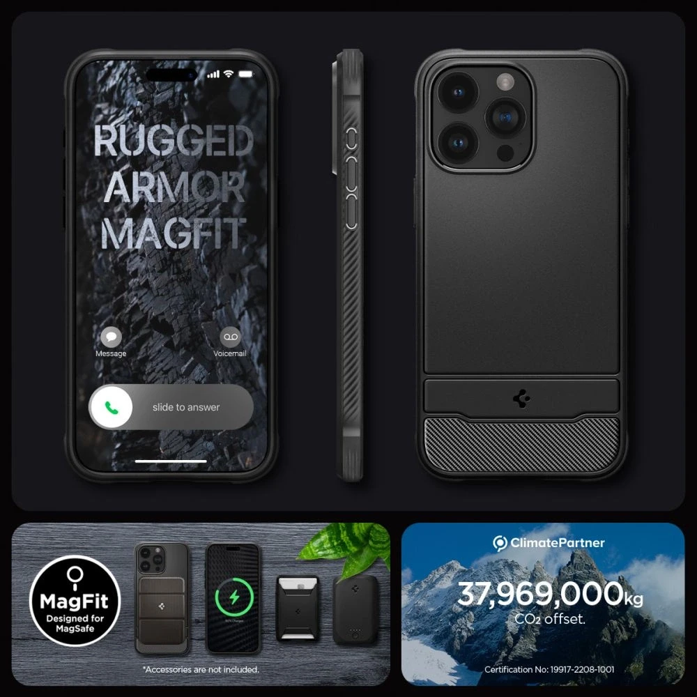 Apple iPhone 15 Pro Max Spigen Rugged Armor MagSafe Matte telefono dėklas juodos spalvos