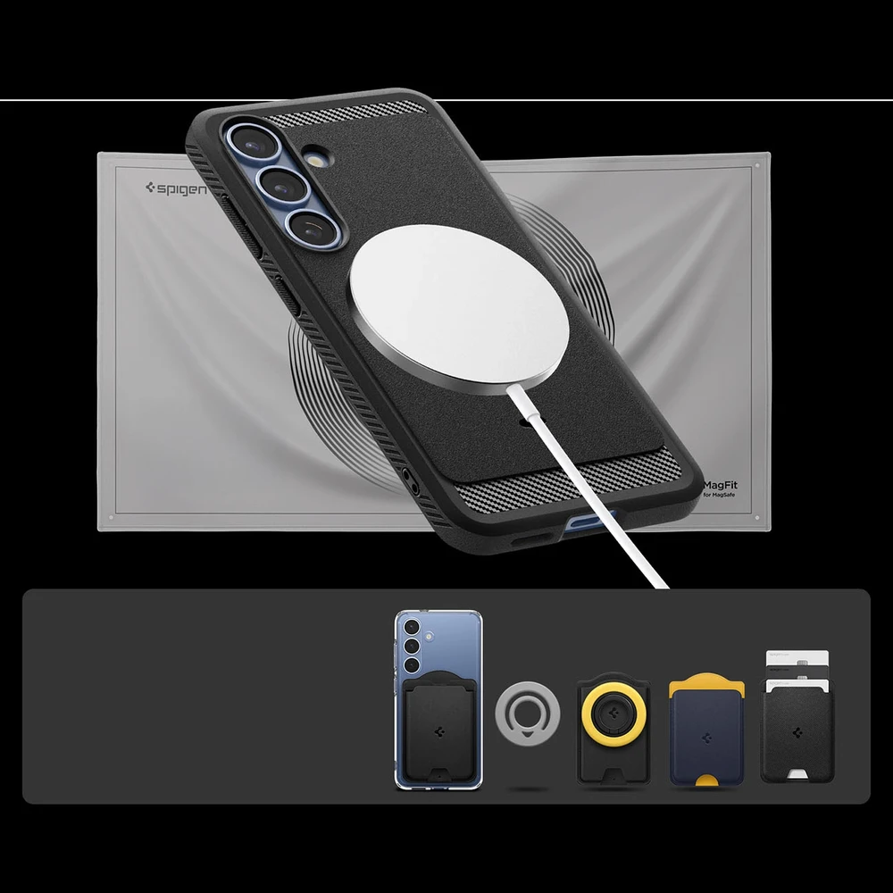 Spigen Rugged Armor Mag MagSafe Samsung Galaxy S25 – Matte dėklas telefonui juodos spalvos