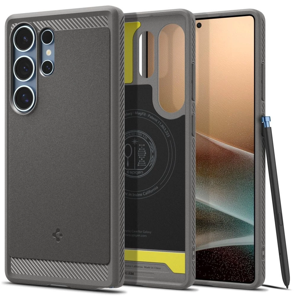 Spigen Rugged Armor Mag MagSafe – dėklas skirtas Samsung Galaxy S25 Ultra Marble Pilkas