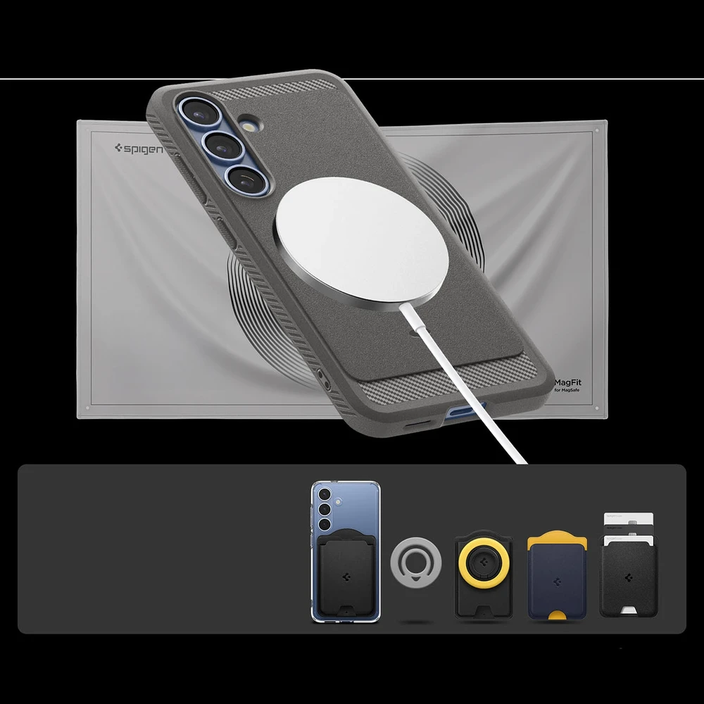 Spigen Rugged Armor Mag MagSafe Samsung Galaxy S25 – dėklas telefonui pilkos spalvos