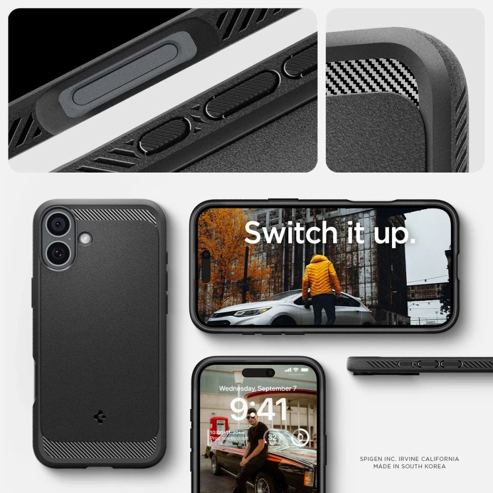 Spigen dėklas RUGGED ARMOR MAG compatible su MagSafe skirtas Apple iPhone 16 matte juodos spalvos