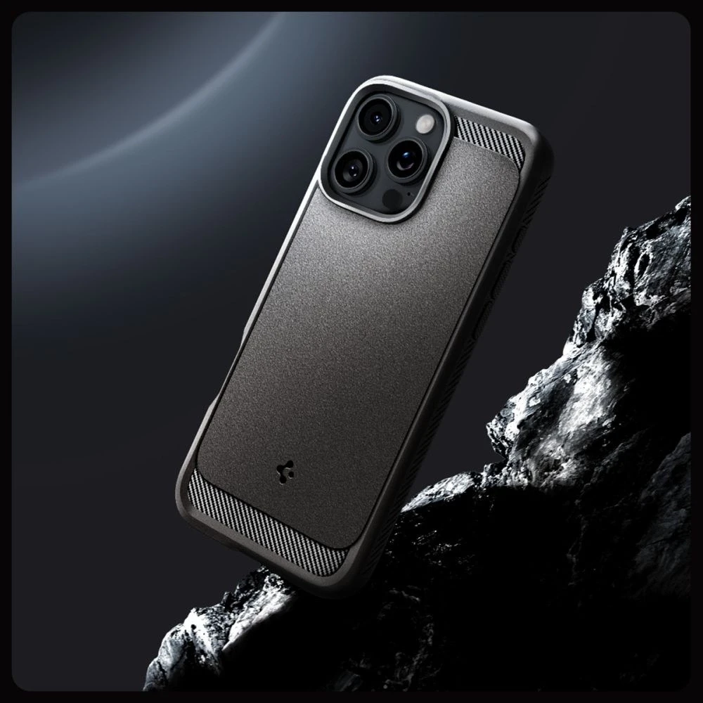 Dėklas Spigen Rugged Armor MagSafe do Apple iPhone 16 Pro – dėklas telefonui pilkos spalvos