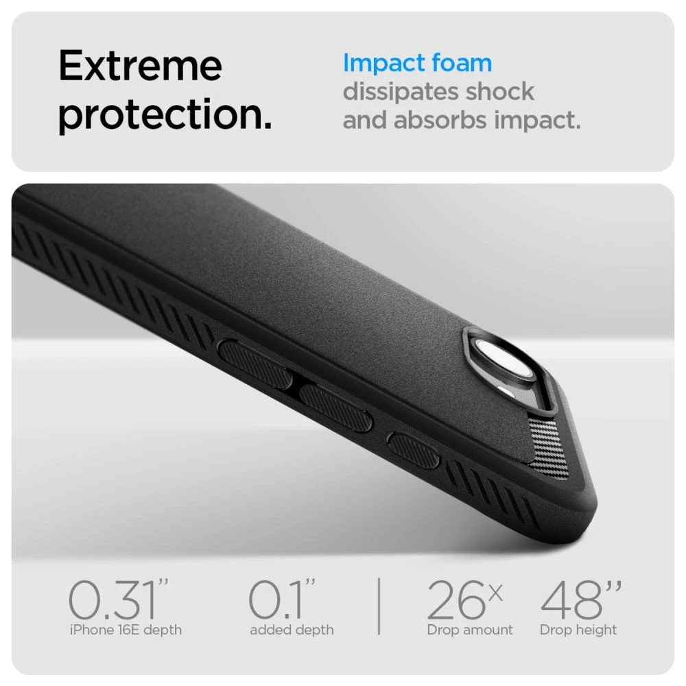 „Spigen Rugged Armor MagSafe“ dėklas, skirtas „iPhone 16e / 17e“ - juodas