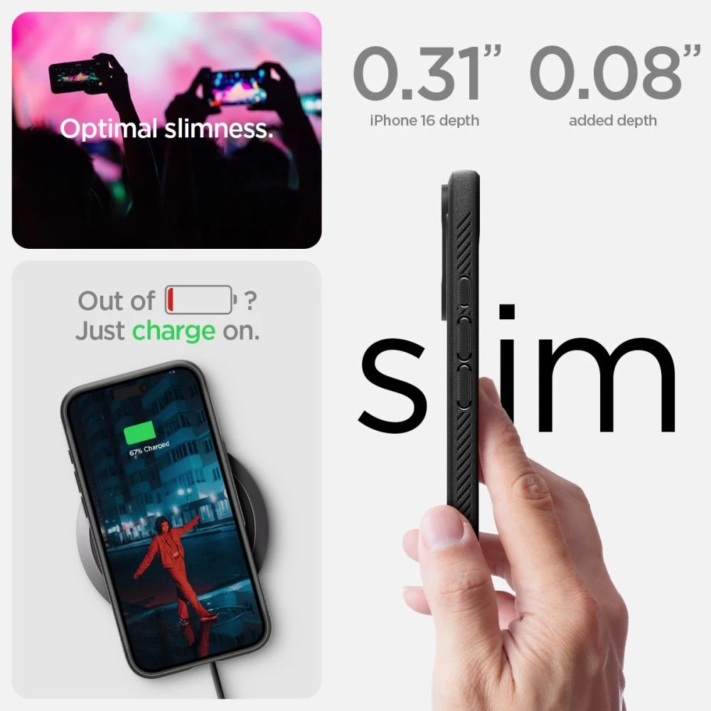 Spigen dėklas RUGGED ARMOR MAG compatible su MagSafe skirtas Apple iPhone 16 matte juodos spalvos
