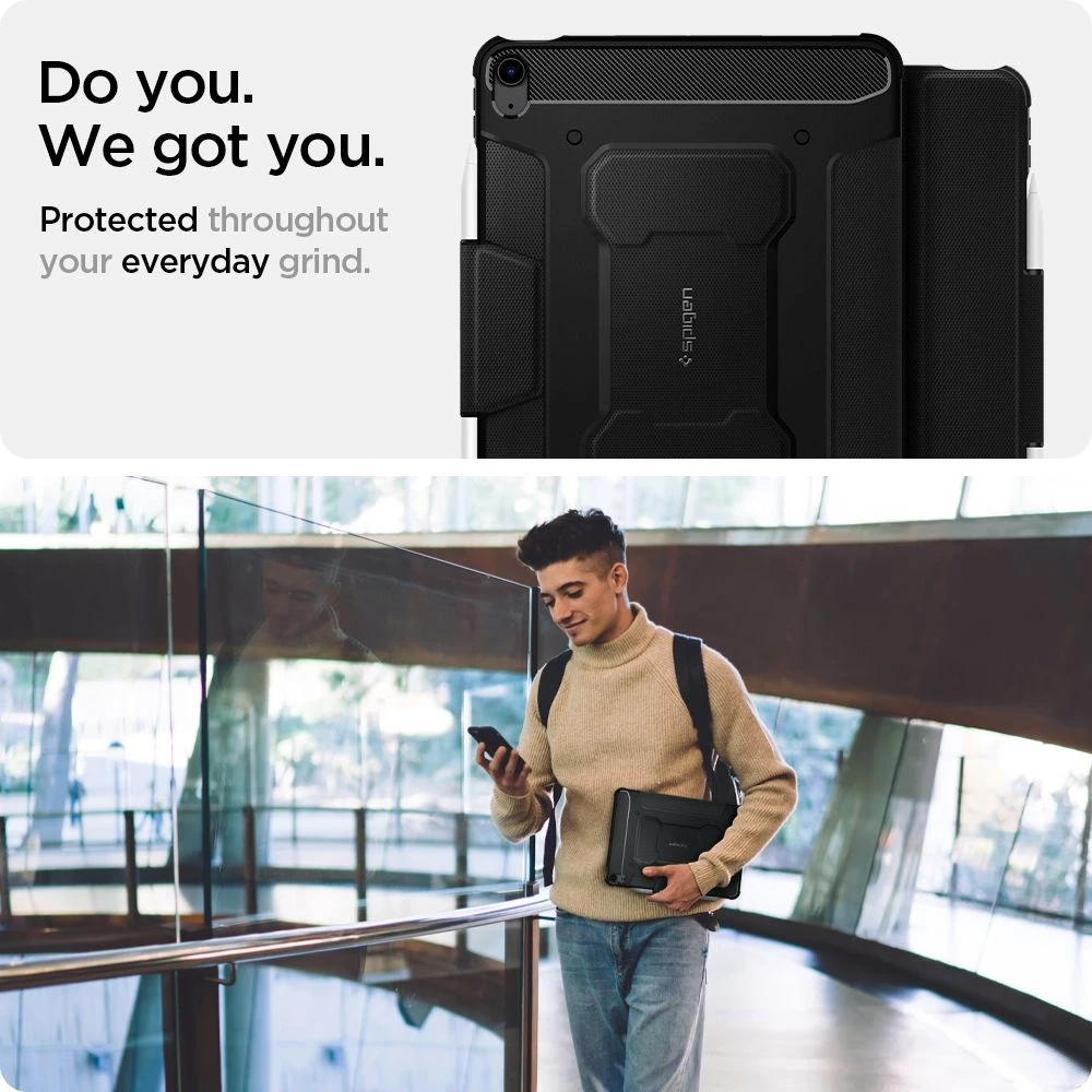 Spigen Rugged Armor Pro, juodos spalvos – Apple iPad Air 10.9″ (2022/2020)/11″ 2024/2025/2026