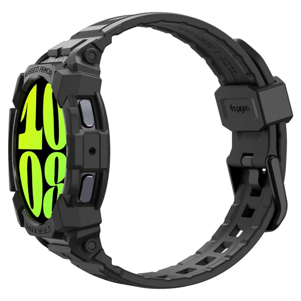 „Spigen Rugged Armor Pro“ – dirželis + dėklas, skirtas „Samsung Galaxy Watch 7“ 44 mm (matinis juodas)