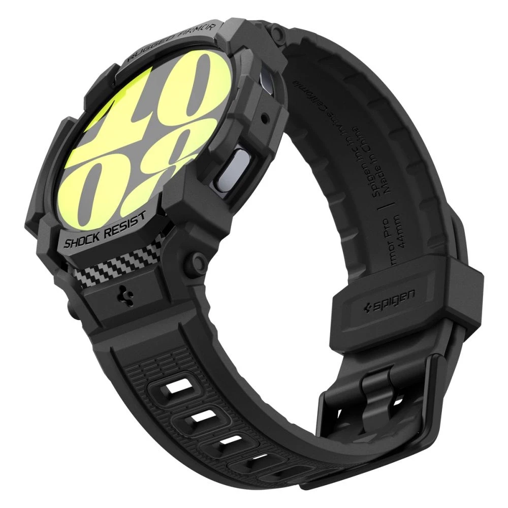 „Spigen Rugged Armor Pro“ – dirželis + dėklas, skirtas „Samsung Galaxy Watch 7“ 40 mm (matinis juodas)