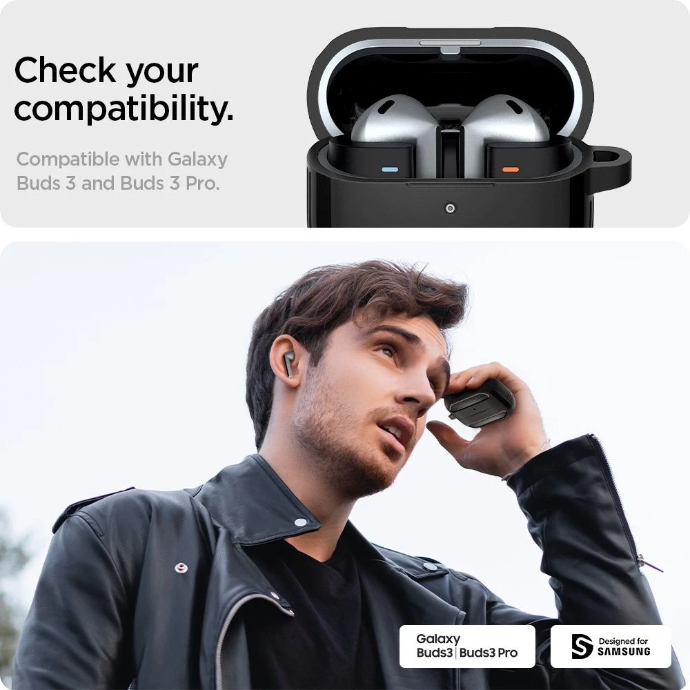 Samsung Galaxy Buds 3 / 3 Pro Spigen Rugged Armor Matte dėklas ausinėms juodos spalvos