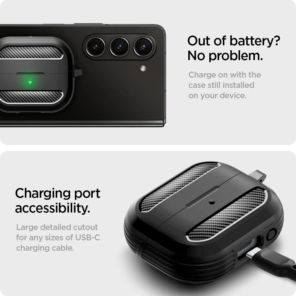 Samsung Galaxy Buds 3 / 3 Pro Spigen Rugged Armor Matte dėklas ausinėms juodos spalvos
