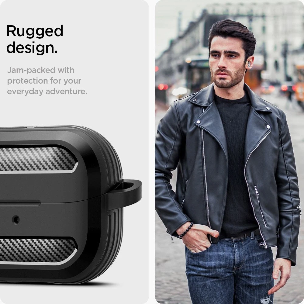 Samsung Galaxy Buds 3 / 3 Pro Spigen Rugged Armor Matte dėklas ausinėms juodos spalvos