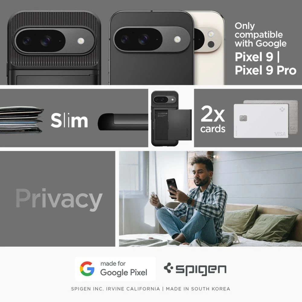 Spigen Slim Armor CS – dėklas skirtas Google Pixel 9 / 9 Pro Juodas
