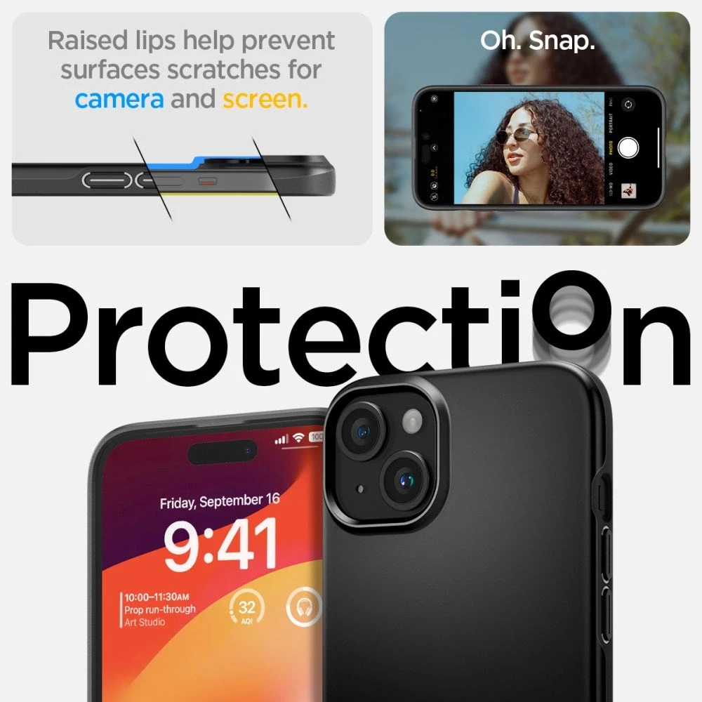 Spigen Thin Fit dėklas skirtas Apple iPhone 15,  spalva - Juoda