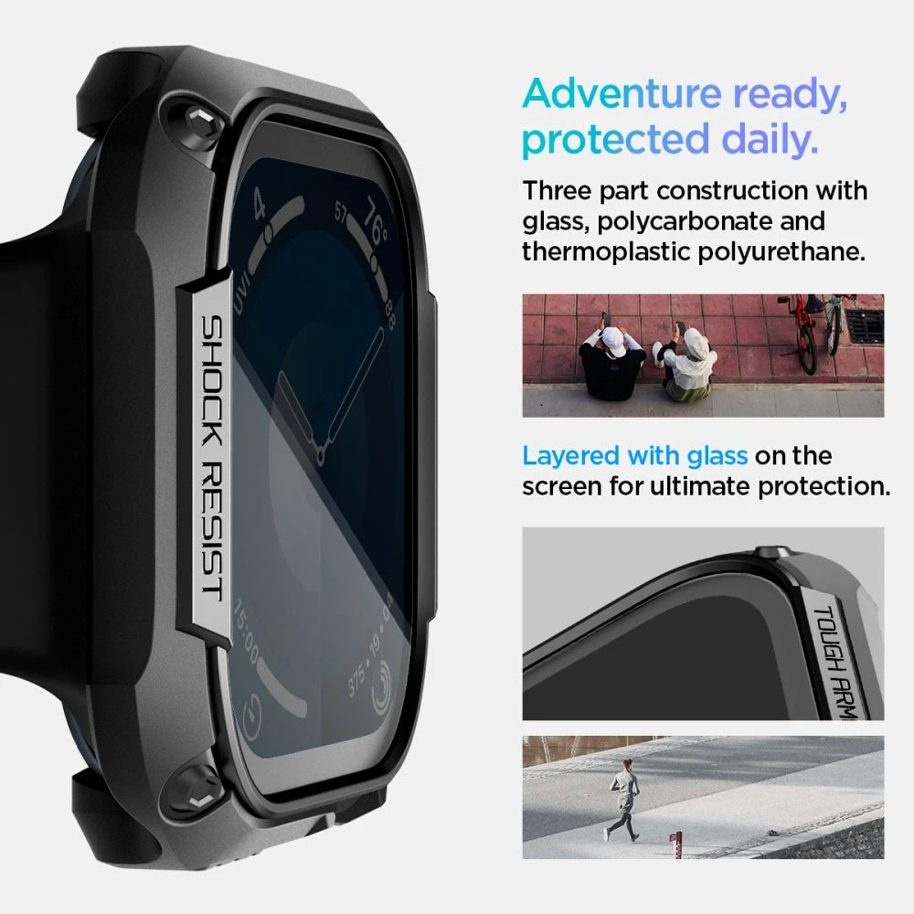„Spigen Tough Armor“ dėklas, skirtas „Apple Watch 10“ (46 mm) (juodas)