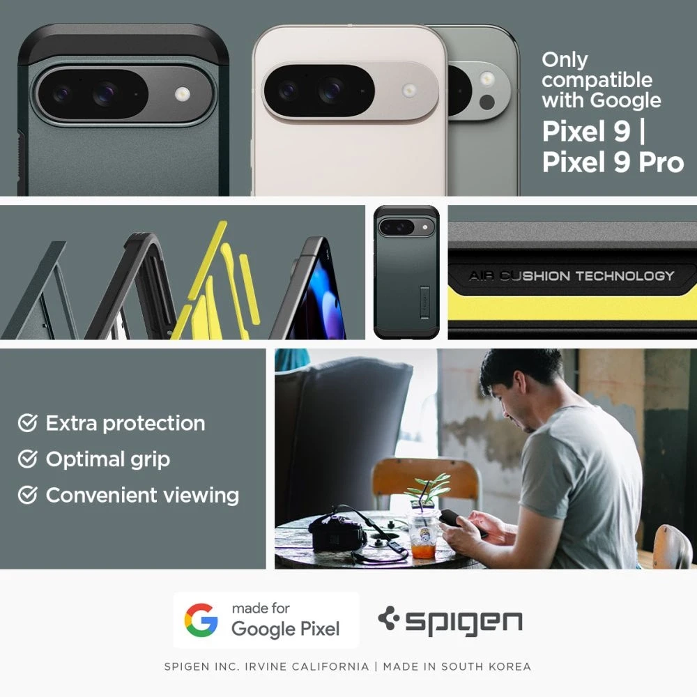 Spigen Tough Armor – dėklas skirtas Google Pixel 9 / 9 Pro Abyss Žalias
