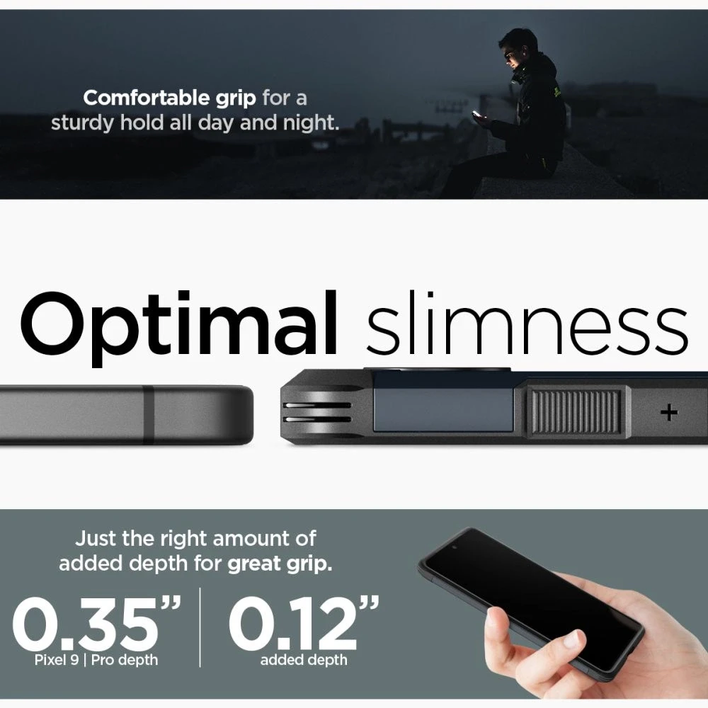 Dėklas „Spigen Tough Armor“, metalinis skalūno spalvos – „Google Pixel 9 Pro“ / „Pixel 9“