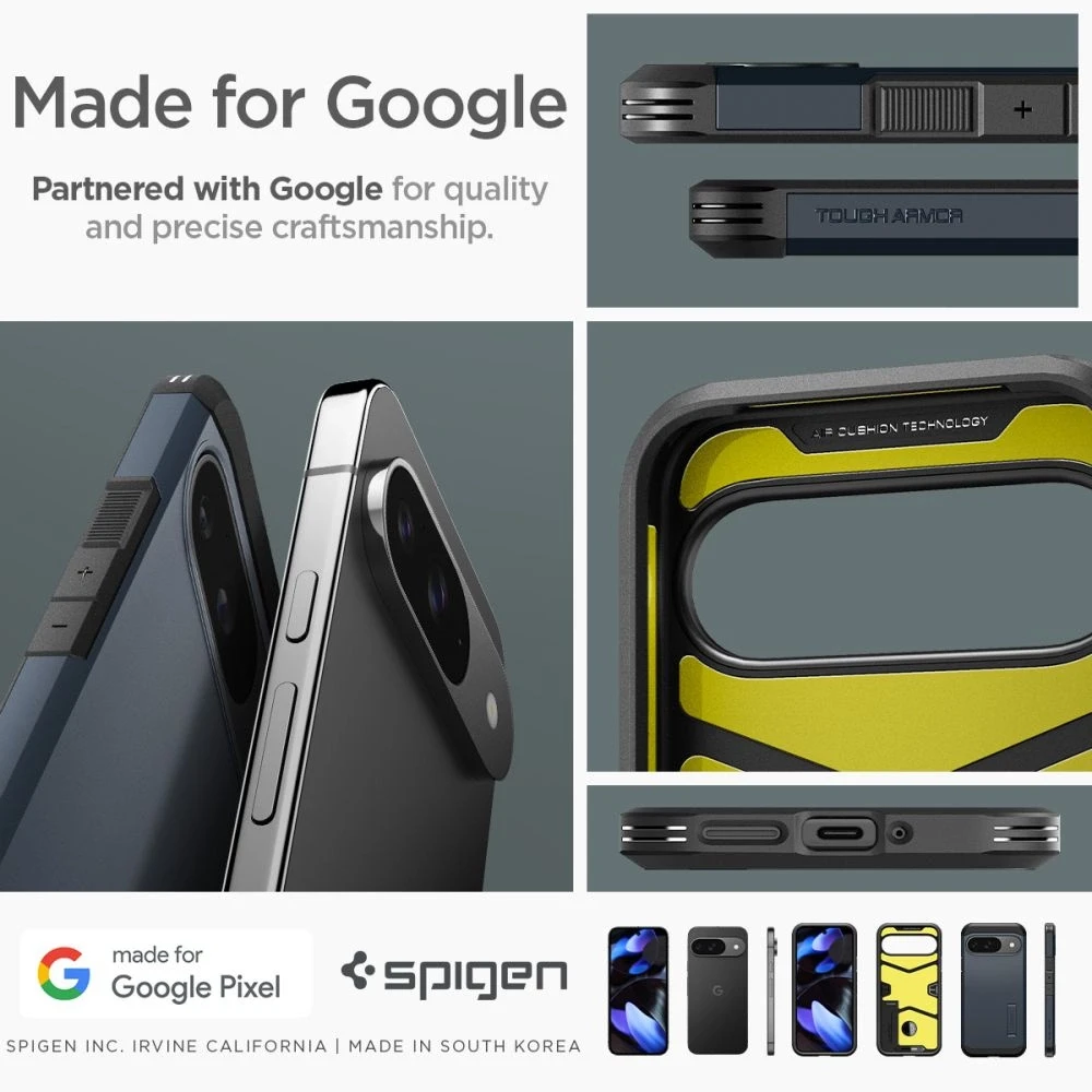 Dėklas „Spigen Tough Armor“, metalinis skalūno spalvos – „Google Pixel 9 Pro“ / „Pixel 9“
