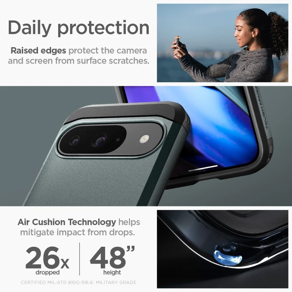 Spigen Tough Armor – dėklas skirtas Google Pixel 9 / 9 Pro Abyss Žalias