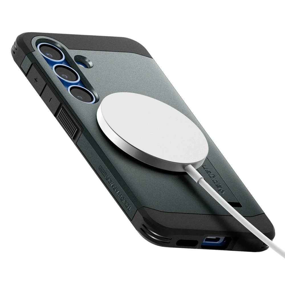 Spigen Tough Armor MagSafe dėklas skirtas Samsung Galaxy S25 – žalios spalvos
