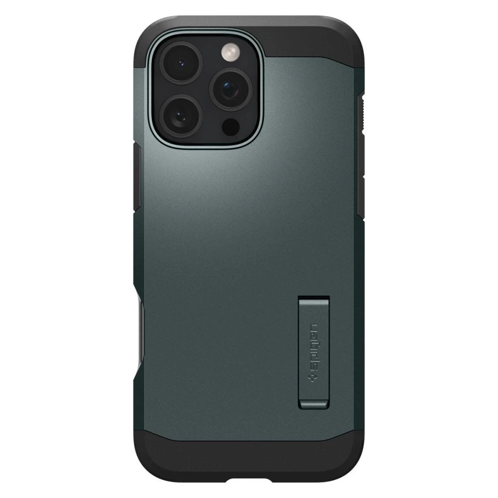 Spigen Tough Armor MagSafe su stoveliu Apple iPhone 16 Pro – dėklas telefonui žalios spalvos