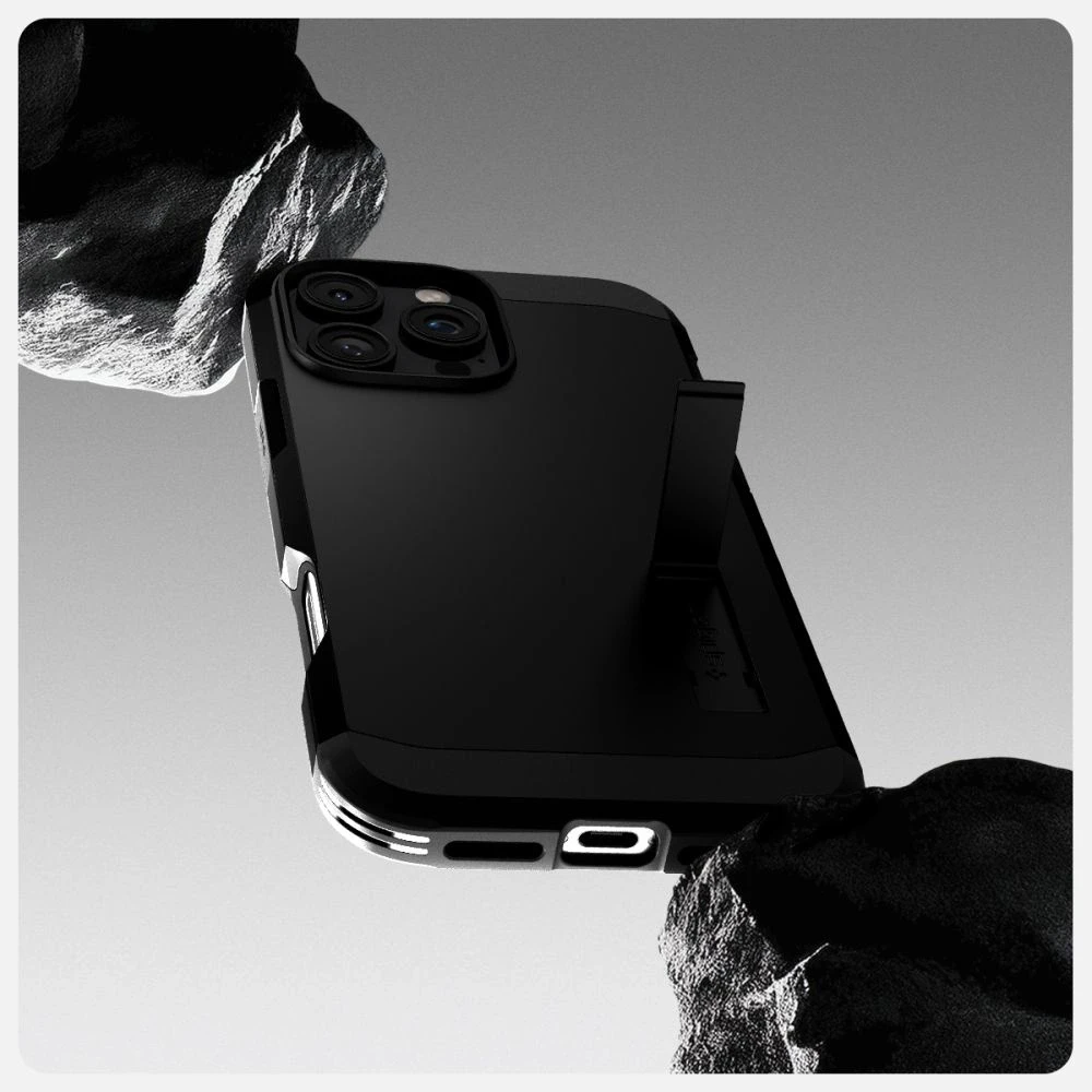 Spigen Tough Armor MagSafe su stoveliu Apple iPhone 16 Pro – dėklas telefonui juodos spalvos