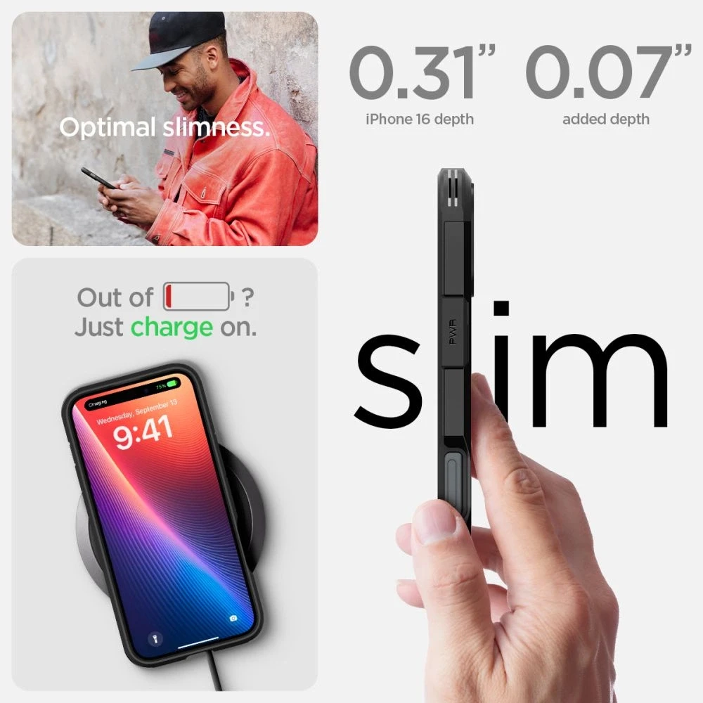 Spigen Tough Armor MagSafe su stoveliu Apple iPhone 16 – dėklas telefonui juodos spalvos